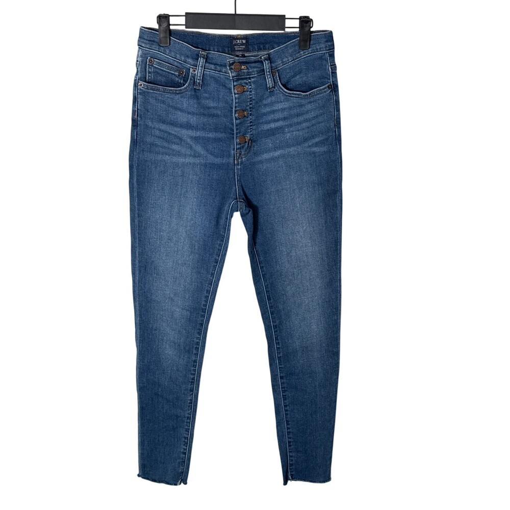 J. Crew 10" High Rise‎ Raw Hem Button Fly Skinny Jean Medium Wash Size 28